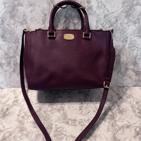 Michael Kors Mellon Merlot Saffiano Leather 2-way Satchel Handbag - Picture 1 of 4